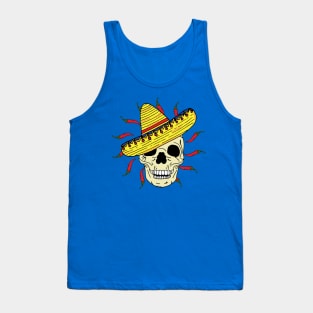 Skeleton Skull Wearing Sombrero with Chillies Tank Top